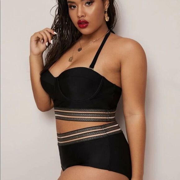 Sexy Black Plus Two Piece Bathing Suit 3X - Picture 4 of 5